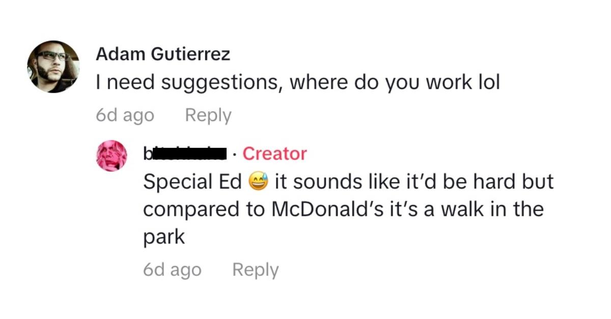 tiktok comment mcdonalds to office job