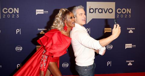 Chanel Ayan (L) of "The Real Housewives of Dubai" television series and Andy Cohen of "Watch What Happens Live With Andy Cohen" television series attend BravoCon 2023 at Caesars Forum on November 03, 2023 in Las Vegas, Nevada. (Photo by Gabe Ginsberg/Getty Images)