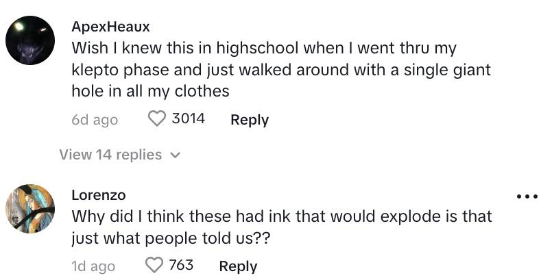 Person comments about security sensor hack to steal, person comments about ink security sensors.