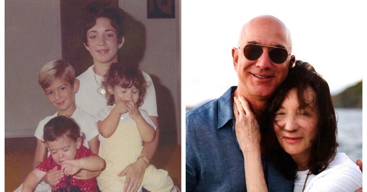 (L-R): Jackie Bezos with her children; Jeff Bezos and Jackie Bezos