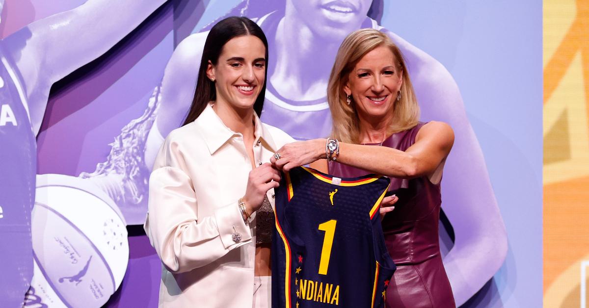 Caitlin Clark and WNBA Commissioner Cathy Engelbert at the 2024 WNBA Draft