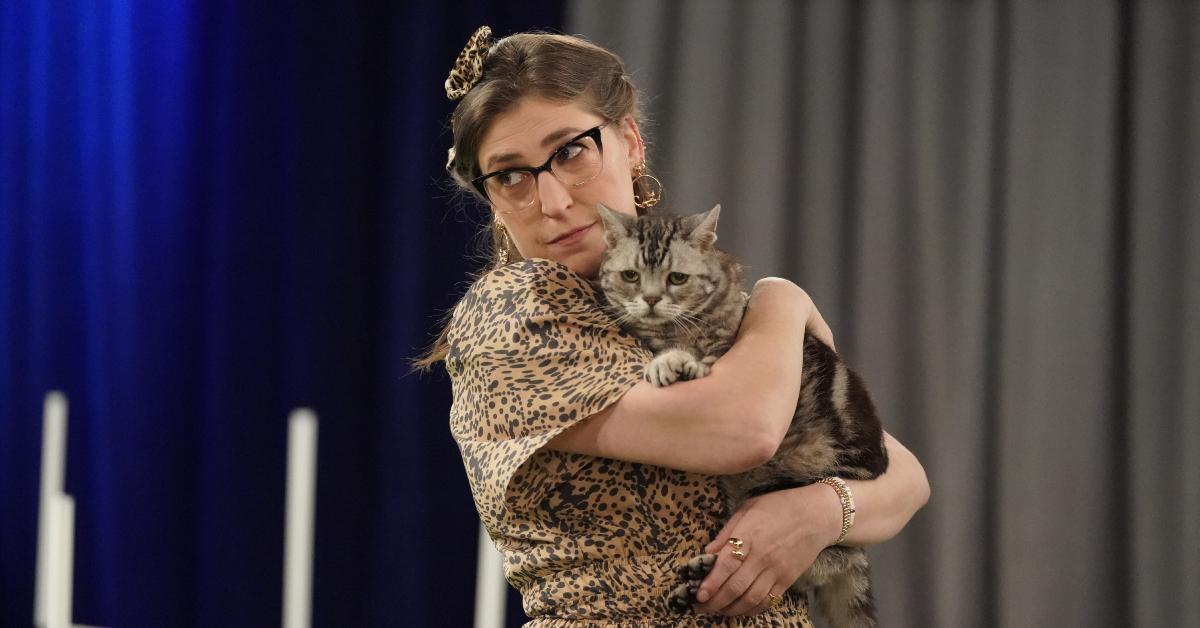 Mayim Bialik holding a cat in the April 27, 2023 episode of 'Call Me Kat.'