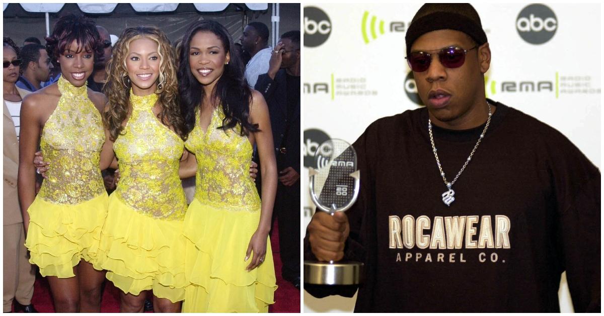 (l-r): Kelly Rowland, Beyonce, and Michelle Williams at an event; Jay-Z holding a trophy at another event