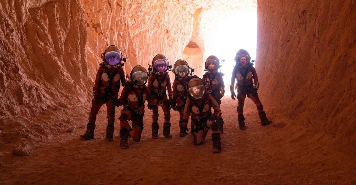 The Season 1 cast of celebrities in a cave in 'Stars on Mars.'