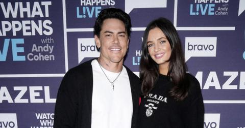 Tom Sandoval poses for a photo with girlfriend Victoria Lee on 'WWHL' red carpet