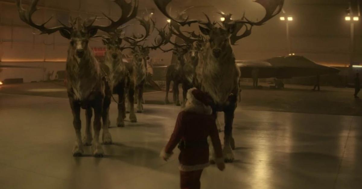 Santa yelling "kavalame" to his reindeer.