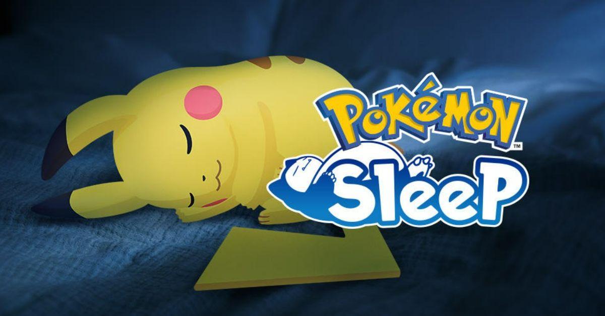 Pikachu sleeping on a bed with the Pokémon Sleep logo in front.