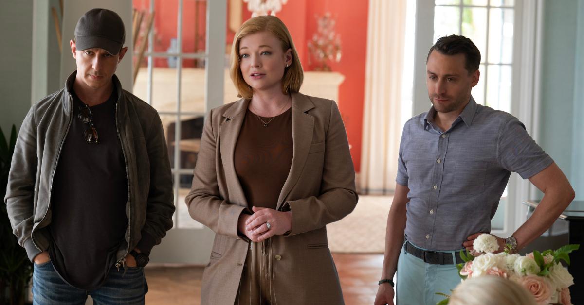 Jeremy Strong as Kendall, Sarah Snook as Shiv, and Kieran Culkin as Roman in Season 4 of 'Succession'