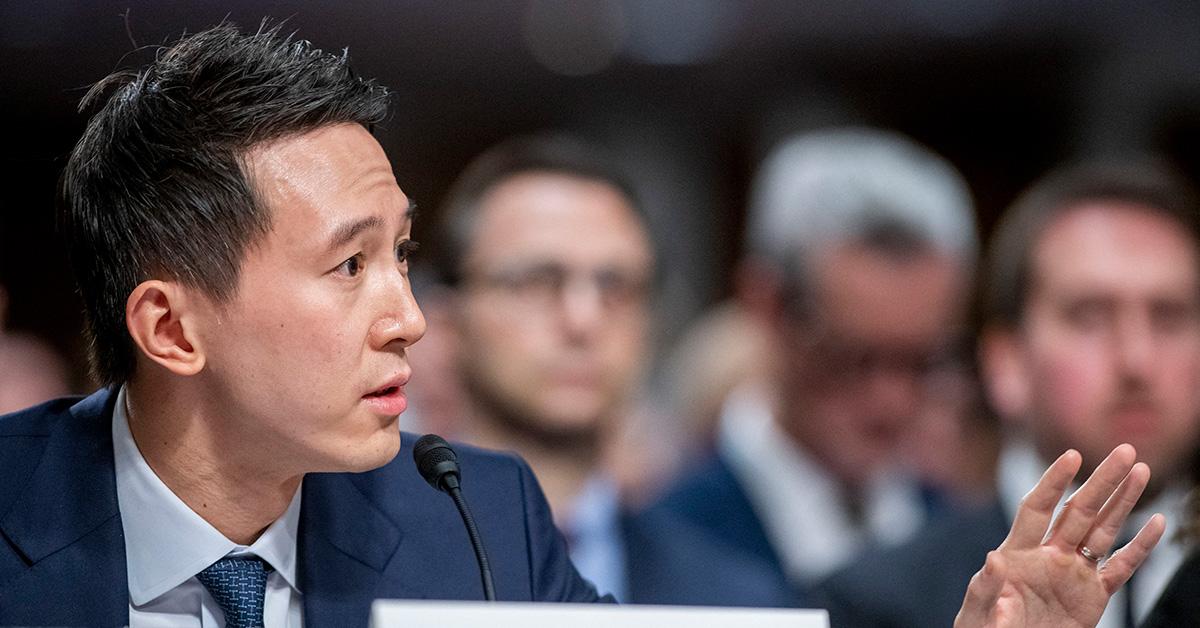 TikTok CEO Shou Zi Chew testifying before Congress. 