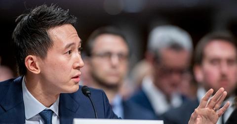 TikTok CEO Shou Zi Chew testifying before Congress.