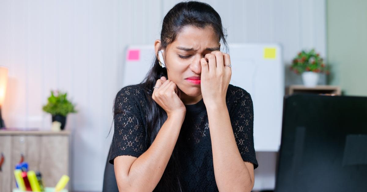 woman upset office