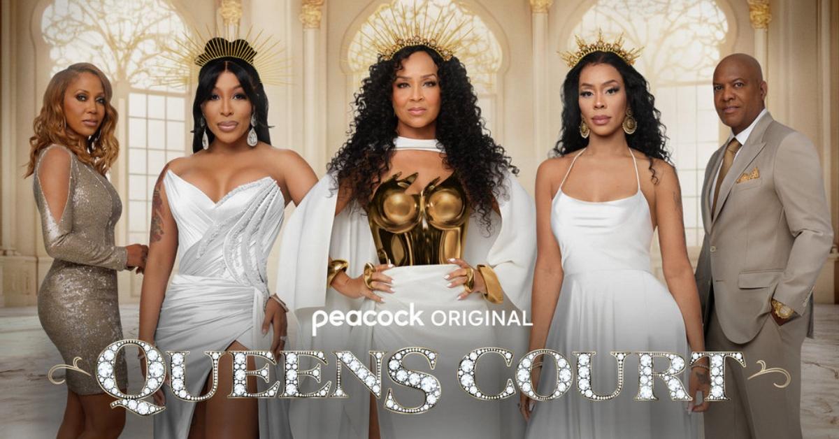 (l-r): Holly Robinson Peete, K. Michelle, LisaRaye, London Charles, and Rodney Peete for 'Queens Court' Season 2