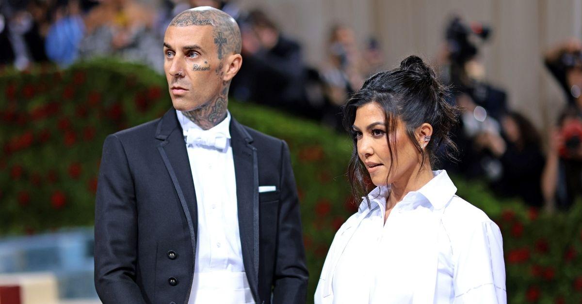 (l-r): Travis Barker and Kourtney Kardashian attending the 2022 Met Gala. 