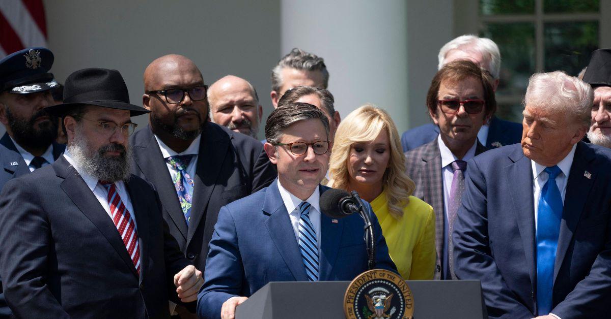 Mike Johnson and President Trump at the National Day of Prayer. 
