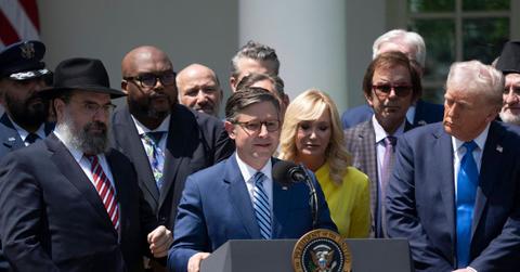 Mike Johnson and President Trump at the National Day of Prayer.