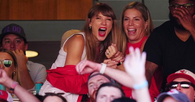 Taylor Swift celebrating at a Kansas City Chiefs game on Sept. 24.