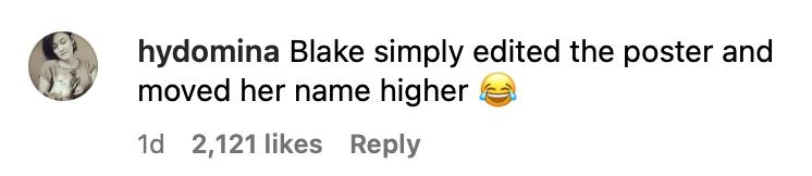 A comment about Blake Lively's name sitting higher than Anna Kendrick's on 'Another Simple Favor' poster. 