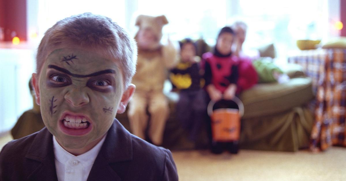 A funny Frankenstein kid on Halloween