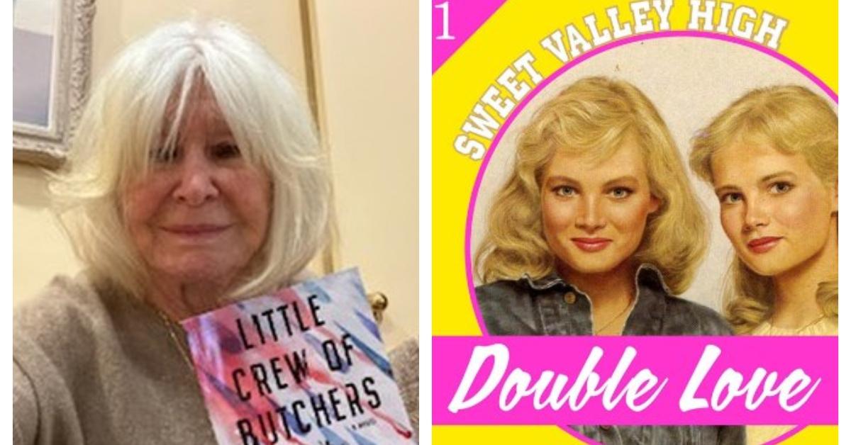 Sweet Valley High author Francinr Pascal holding up book Little Crew of Butchers in 2020