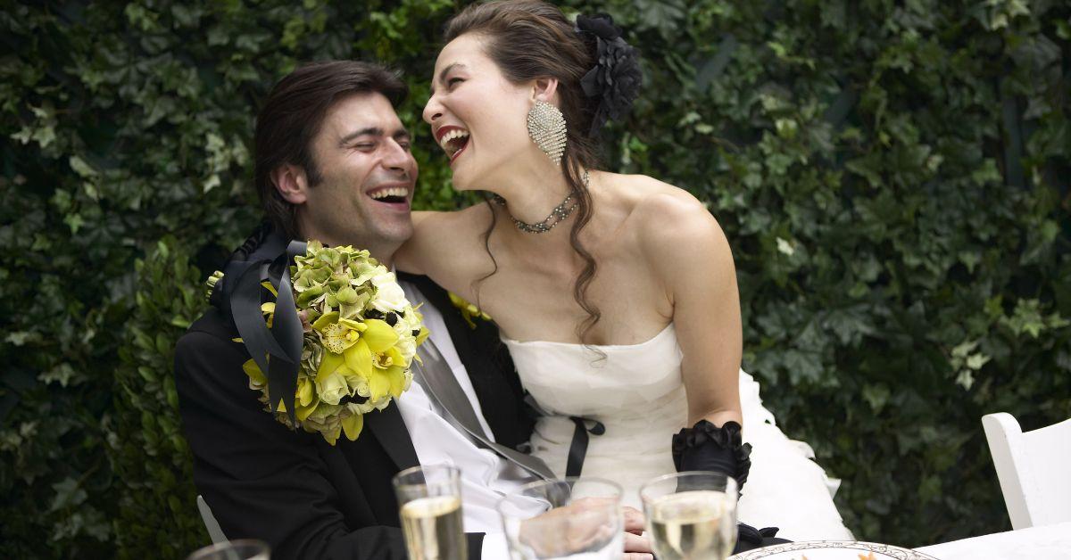 bride groom laughing