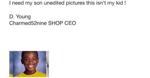 The email from the parent of the child who had veneers added to their school picture day photo.