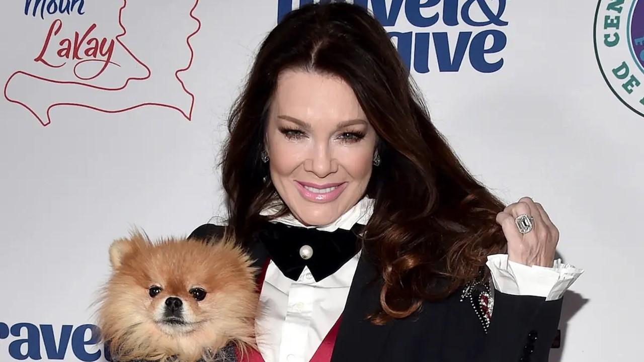 Lisa Vanderpump and her dog at the Travel & Give Fundraiser at Tom Tom on Oct. 11, 2021