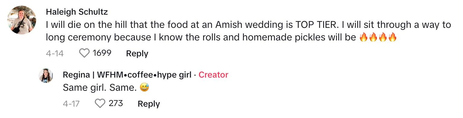 Top tier Amish wedding food comment