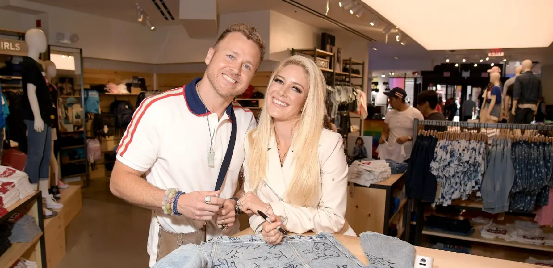 Spencer Pratt and Heidi Montag visit "Extra" at The Levi's Store Times Square.