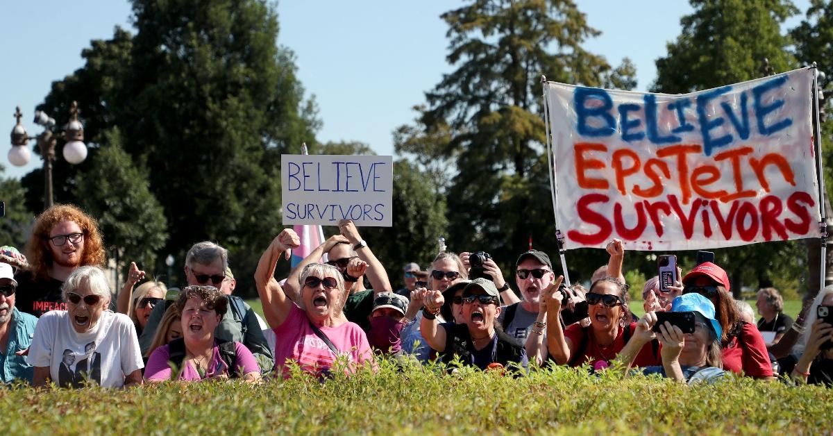 Protestors advocating for the release of the Epstein files