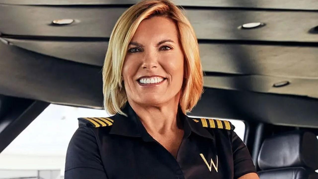 Captain Sandy in a black uniform on 'Below Deck Mediterranean'