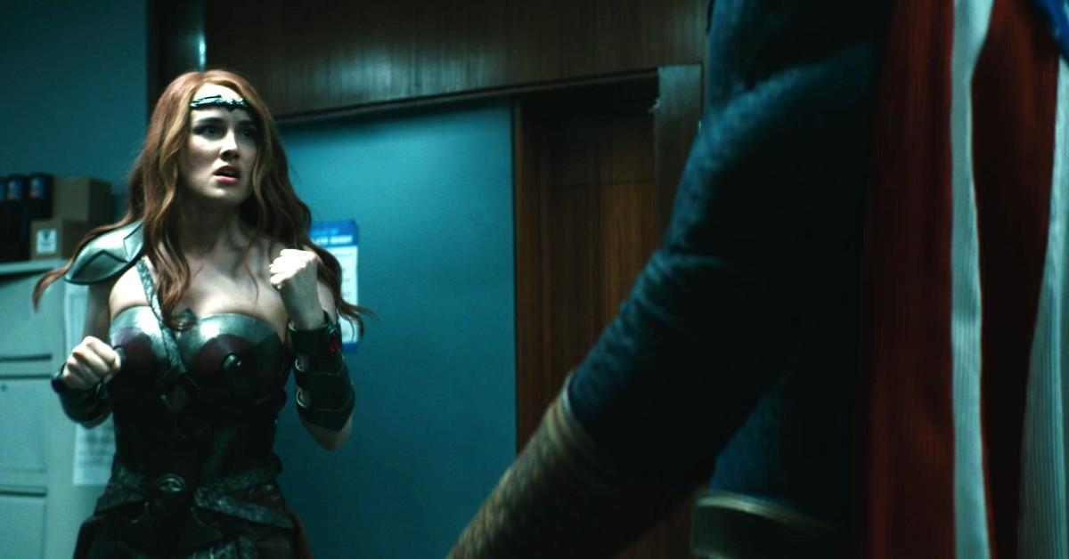 (L-R) Maeve (Domonique McElligott) and Homelander (Antony Starr) 