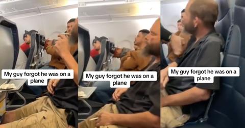 man smokes on airplane