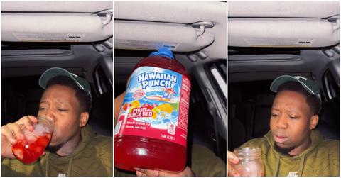 Guy tests out whether Hawaiian Punch can get cold.