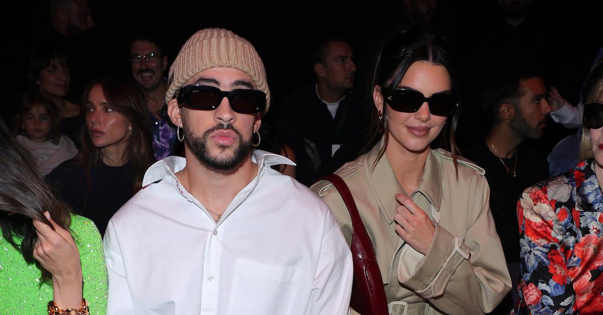 Bad Bunny and Kendall Jenner are seen at Gucci Ancora during Milan Fashion Week on Sept. 22, 2023 in Milan, Italy