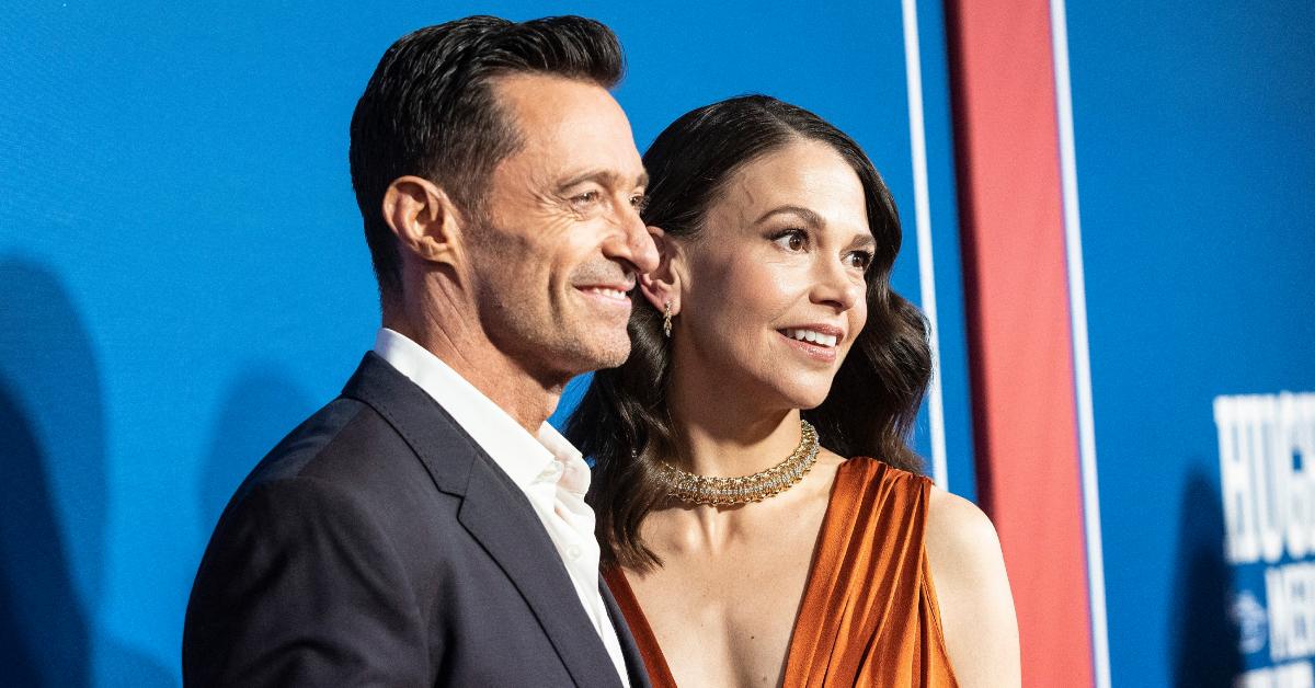 Hugh Jackman and Sutton Foster pose red carpet together for 'The Music Man' opening night in February 2022.