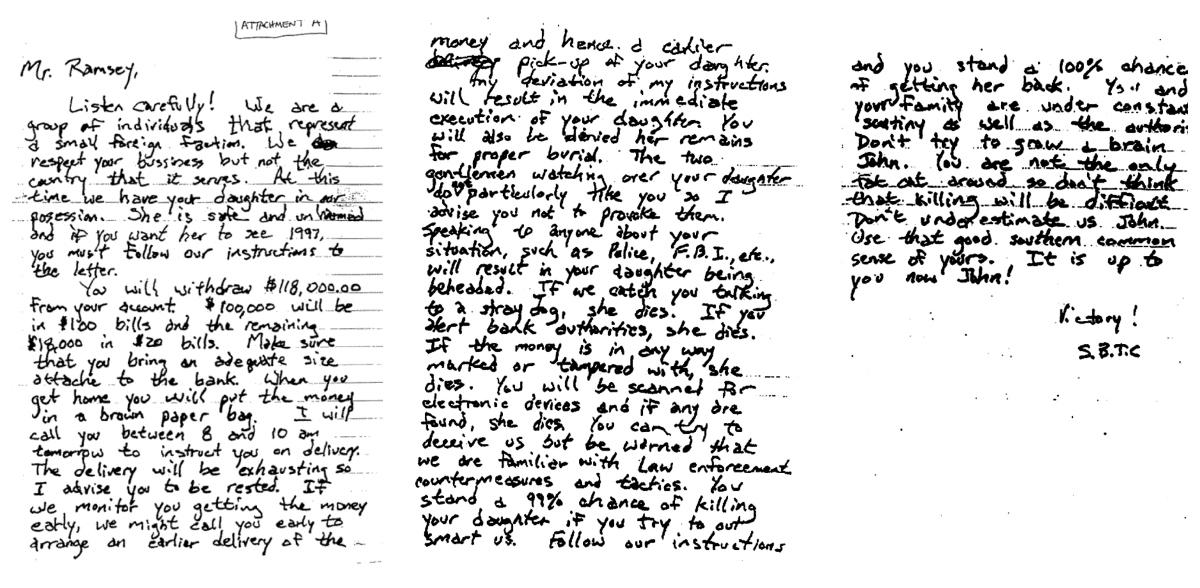 JonBenét Ramsey ransom note