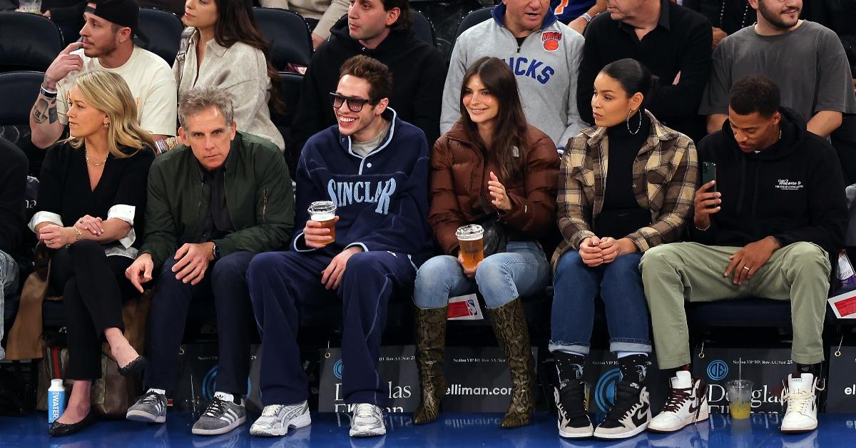 Christine Taylor, Ben Stiller, Pete Davidson, Emily Ratajkowski, Jordin Sparks and Dana Isaiah at NBA game at MSG - New York Knicks vs. Memphis Grizzlies