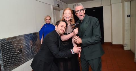 Sarah Snook, Kieran Culkin and Alan Ruck holding his cane.