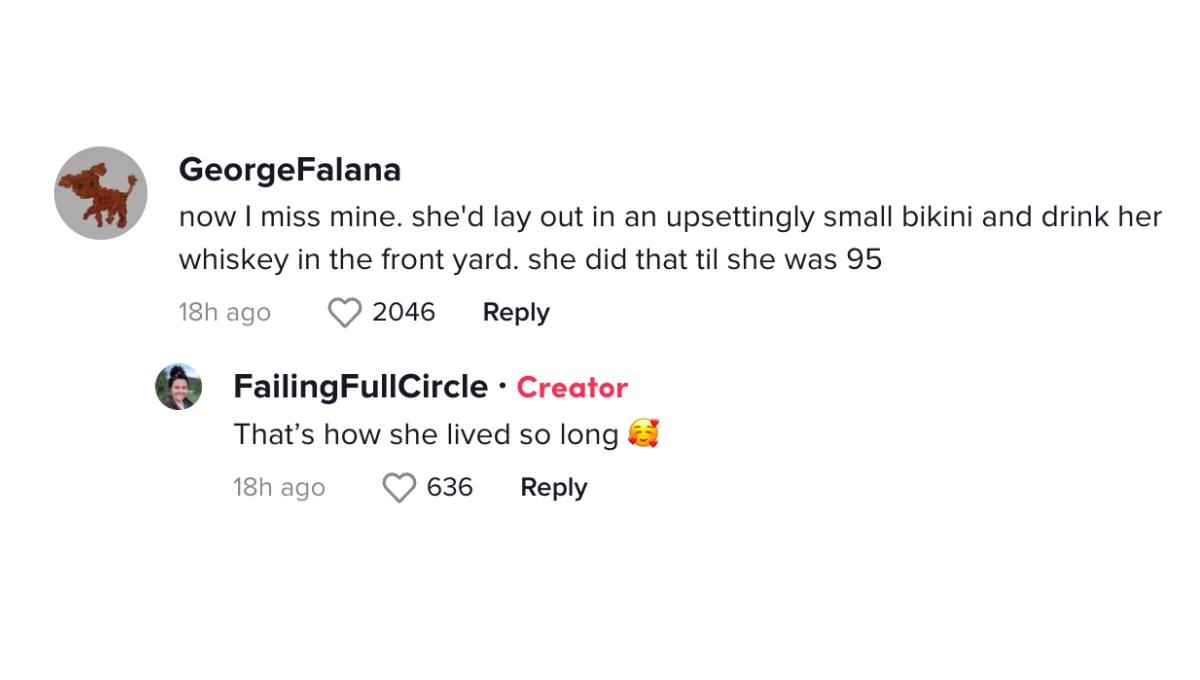 TikTok comment about cigarette grandma summer