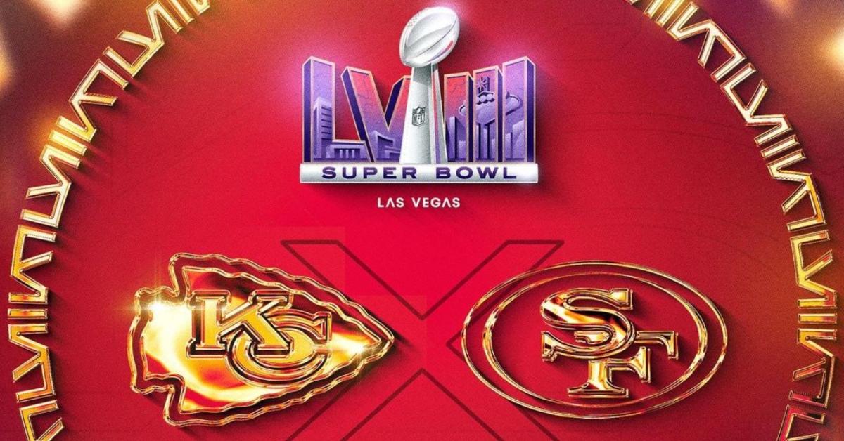 super bowl lviii poster - kansas city chiefs logo vs. san francisco 49ers logo