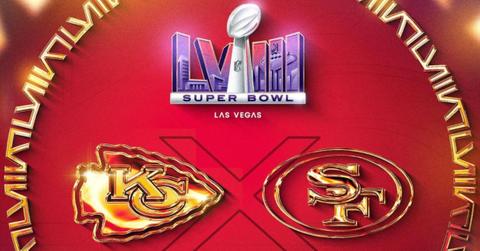 super bowl lviii poster - kansas city chiefs logo vs. san francisco 49ers logo