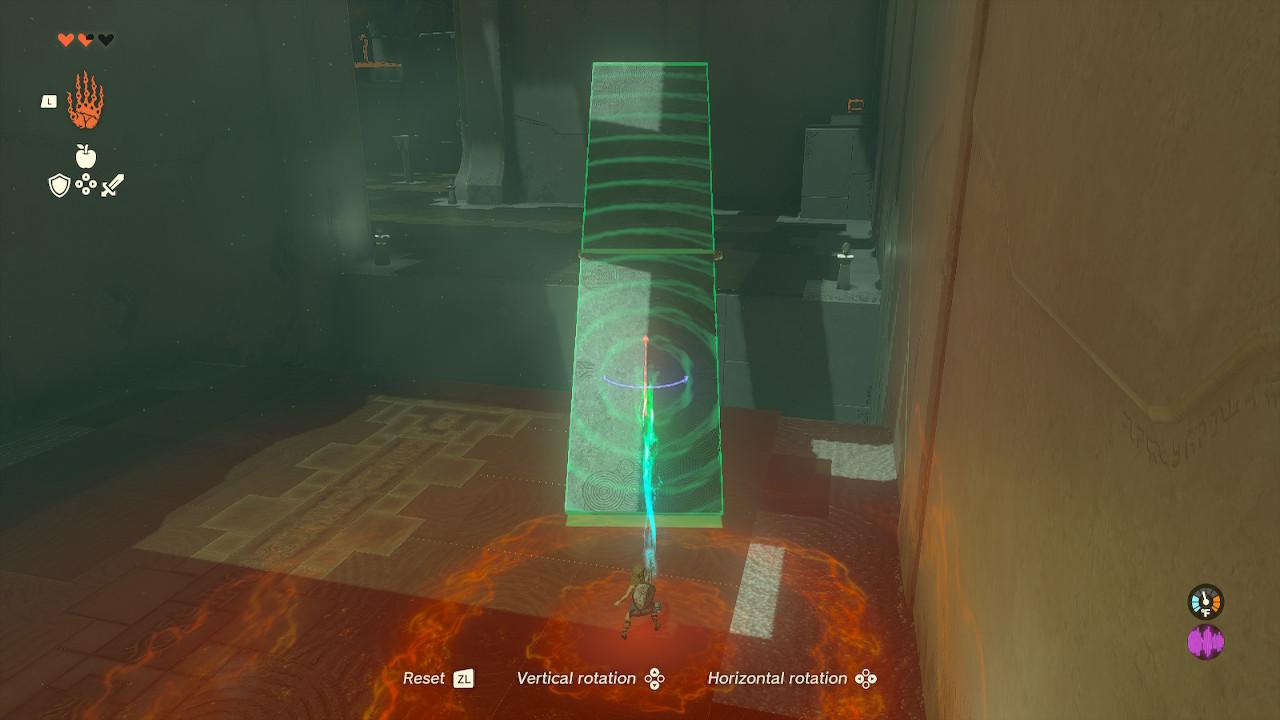 Link using Ultrahand to move a fused platform in the Ukouh Shrine in 'Tears of the Kingdom'