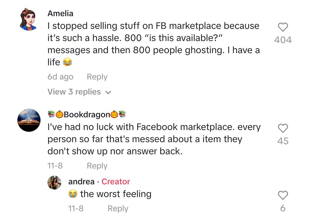 Commenter saying that they don't use FB Marketplace anymore