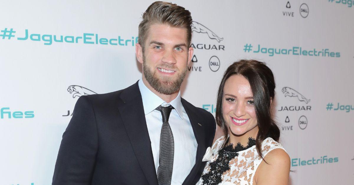 (l-r): Bryce Harper and his wife, Kayla Harper, on the red carpet.