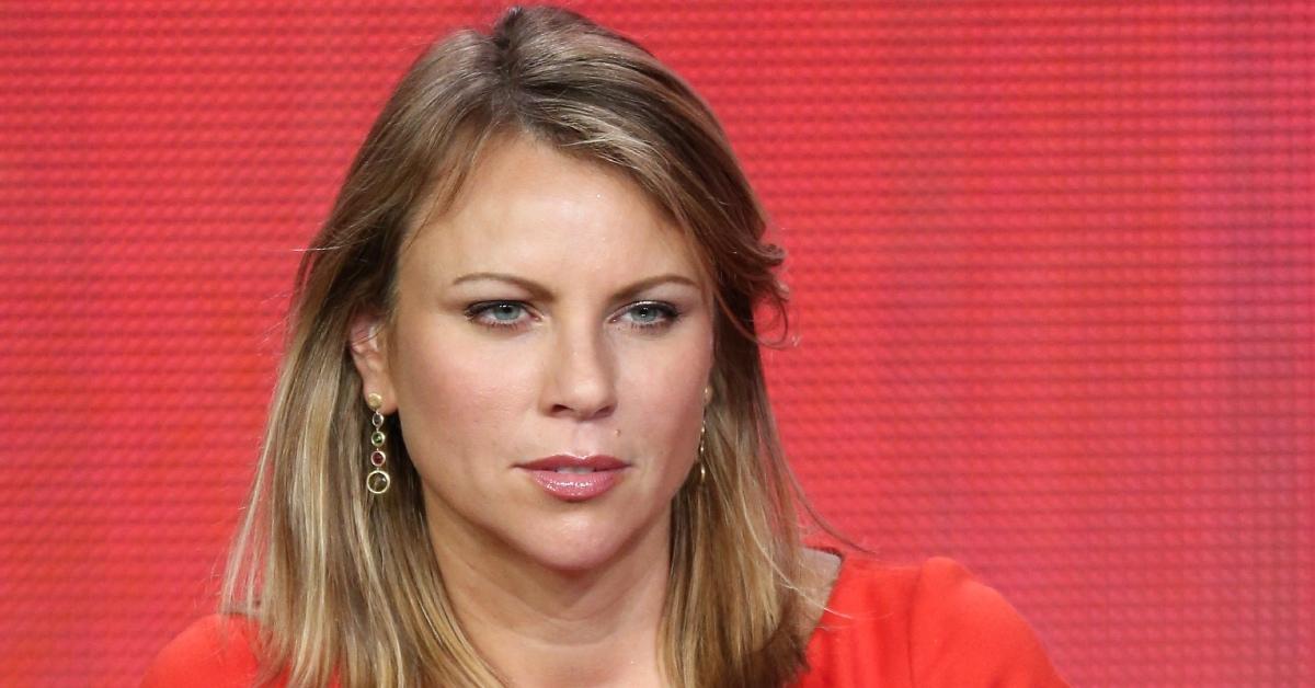 Lara Logan onstage wearing a red shirt during the Showtime portion of the 2013 Winter TCA Tour