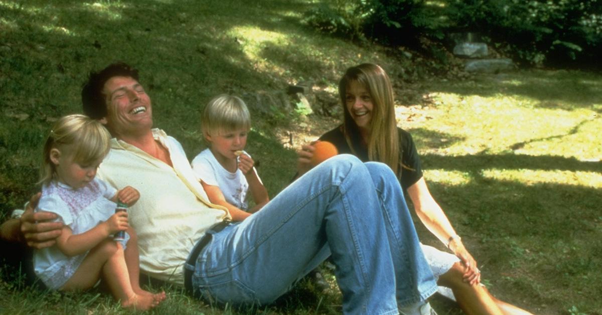 Christopher Reeve with his two oldest children in a park. 