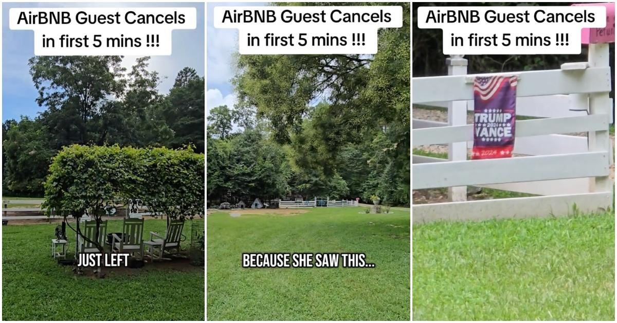 Airbnb host says guest left within five minutes after arriving because of a Trump sign.