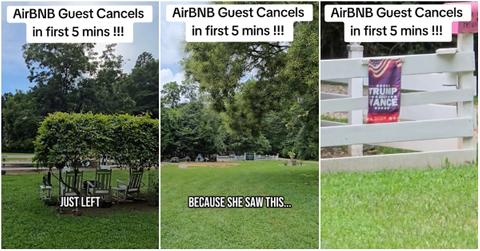 Airbnb host says guest left within five minutes after arriving because of a Trump sign.