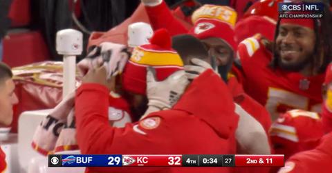 Chris Jones crying following the Chiefs victory.