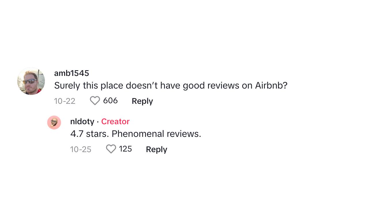 A commenter questioned whether the Airbnb had good reviews